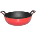 2.9QT red color enamel cast iron balti dish with wide loop handles